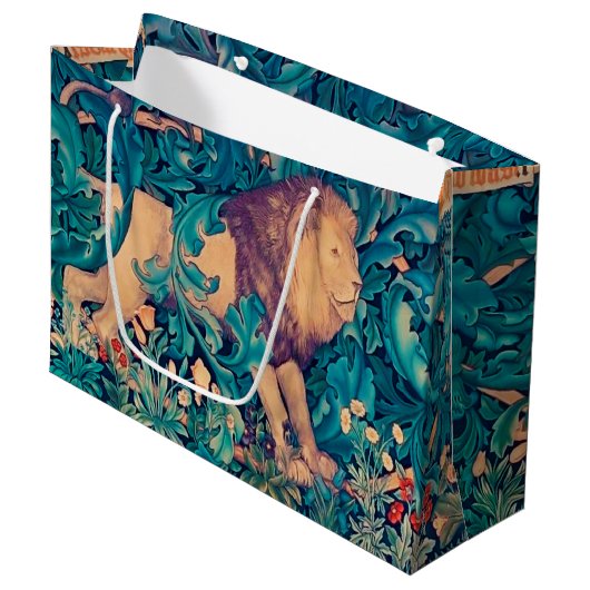 Löwe im Wald, William Morris große Geschenktasche Geschenktüte (Vorderseite Schrägansicht)
