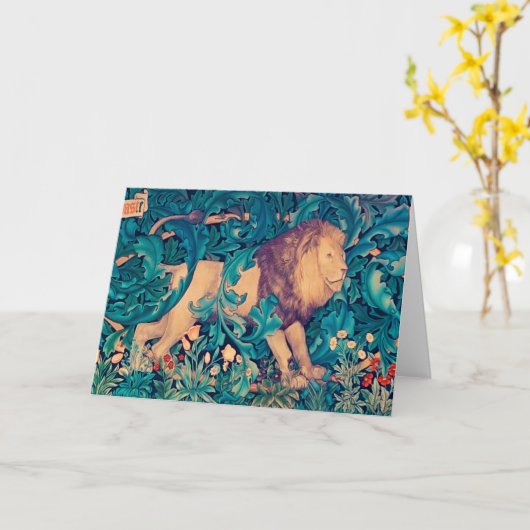 Löwe im Wald, William Morris Karte (Gelbe Blume)