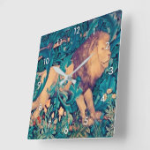 Löwe im Wald, William Morris Quadratische Wanduhr (Winkel)