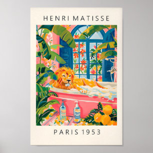 Löwe in Bathtub Poster, Matisse Poster, rosa Bathr Poster