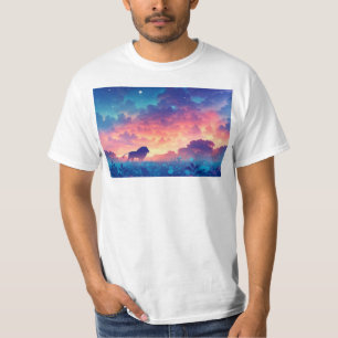 Löwe in einem Feld von Sonnenuntergangstönen T-Shirt