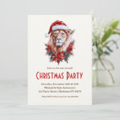 Löwe in einer Weihnachtsmannmütze Safari Party für Einladung (Stehend Vorderseite)