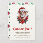 Löwe in einer Weihnachtsmannmütze Safari Party für Einladung (Vorne/Hinten)