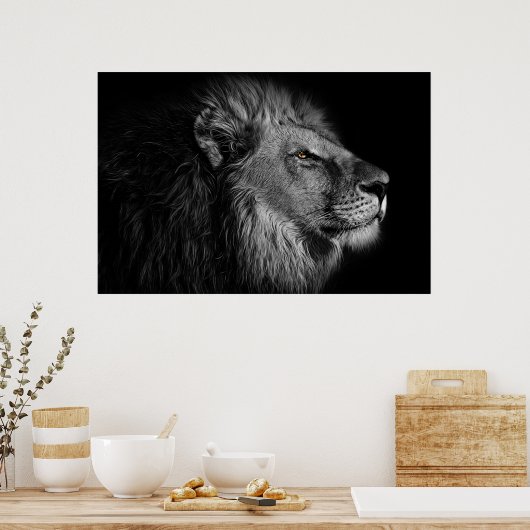Löwe in Schwarz und Weiß Poster (Küche)