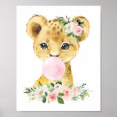 Löwe, Jungle Safari, Rosa Bläschen, Girl-Kinderzim Poster (Vorne)