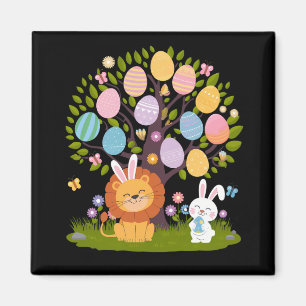 Löwe Kaninchen Ostern Süß Baum Jagd Eier Magnet