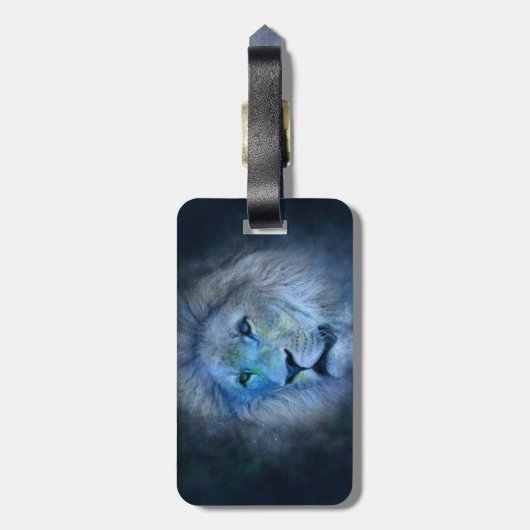 Löwe-König Gepäckanhänger mit Lederband (Rückseite vertikal)