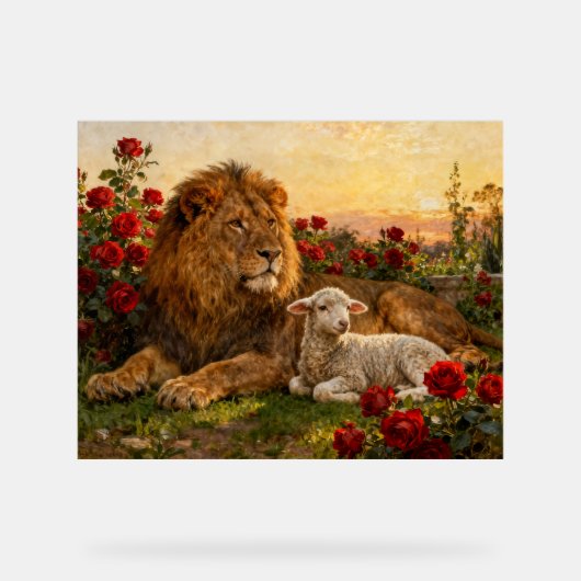 Löwe & Lamm in den Rosen Acrylschild (Vorderseite)