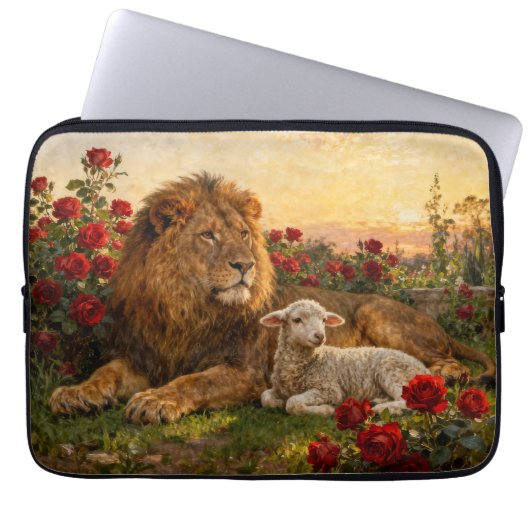 Löwe & Lamm in den Rosen Laptopschutzhülle (Vorderseite)
