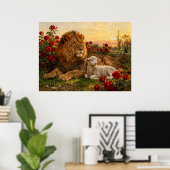 Löwe & Lamm in den Rosen Poster (Heimbüro)