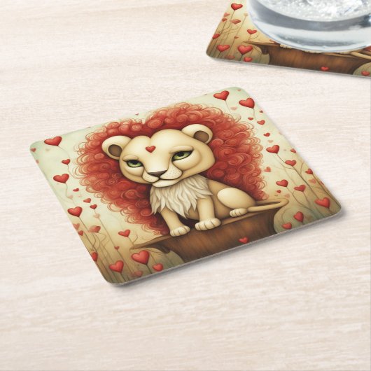 Löwe Liebe 3 Rechteckiger Pappuntersetzer (angewinkelt)