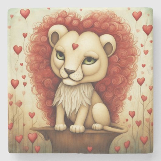 Löwe Liebe 3 Steinuntersetzer (Vorderseite)