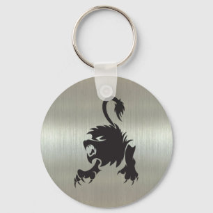 Löwe-Löwe-Silhouette auf metallischem Effekt Schlüsselanhänger