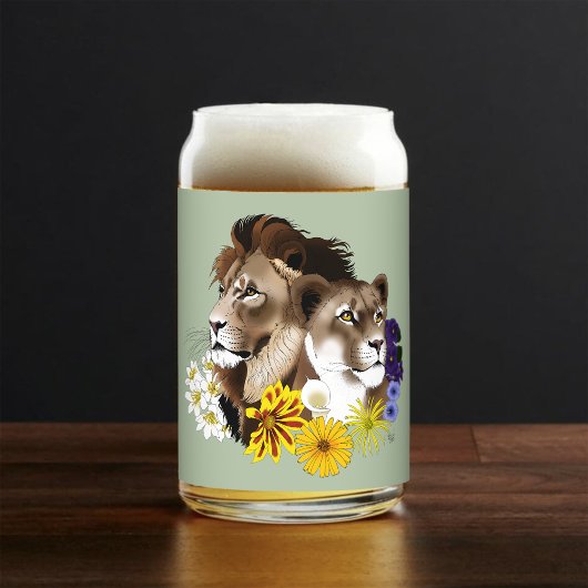 Löwe Löwin Floral Grün Dosenglas