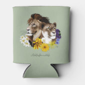 Löwe Löwin Floral Grün Dosenkühler (Vorderseite)