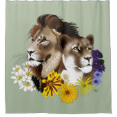 Löwe Löwin Floral Grün Duschvorhang (Vorderseite)