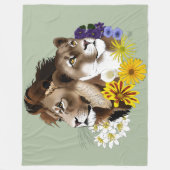 Löwe Löwin Floral Grün Fleecedecke (Vorderseite)