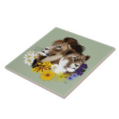 Löwe Löwin Floral Grün  Fliese (Seite)