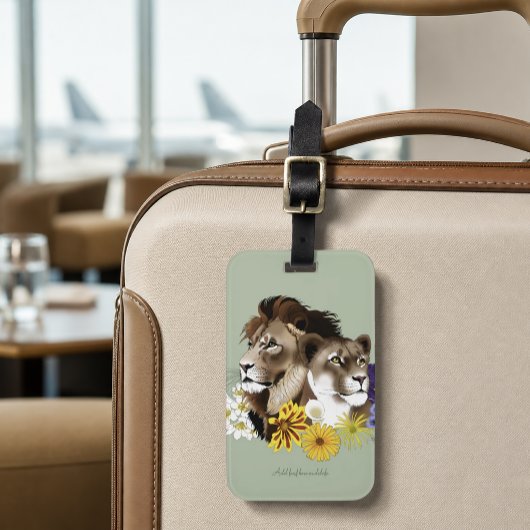 Löwe Löwin Floral Grün Gepäckanhänger