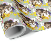 Löwe Löwin Floral Grün Geschenkpapier (Rolleneckpunkt)