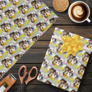 Löwe Löwin Floral Grün Geschenkpapier