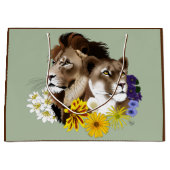 Löwe Löwin Floral Grün  Große Geschenktüte (Vorderseite)