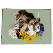 Löwe Löwin Floral Grün  Große Geschenktüte (Rückseite)