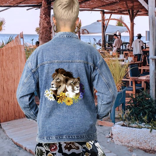 Löwe Löwin Floral Grün Jeansjacke