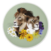 Löwe Löwin Floral Grün Keramikknauf (Vorderseite)