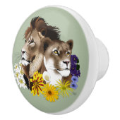Löwe Löwin Floral Grün Keramikknauf (Rechts)