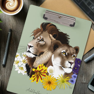 Löwe Löwin Floral Grün  Klemmbrett