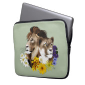 Löwe Löwin Floral Grün  Laptopschutzhülle (Vorderseite Links)