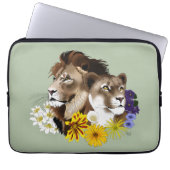 Löwe Löwin Floral Grün  Laptopschutzhülle (Vorderseite)