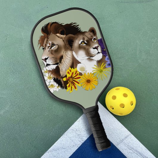 Löwe Löwin Floral Grün Pickleball Schläger