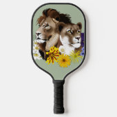 Löwe Löwin Floral Grün Pickleball Schläger (Vorderseite)