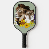 Löwe Löwin Floral Grün Pickleball Schläger (Rückseite)
