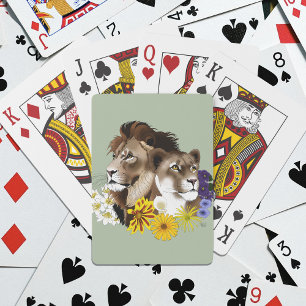 Löwe Löwin Floral Grün Spielkarten