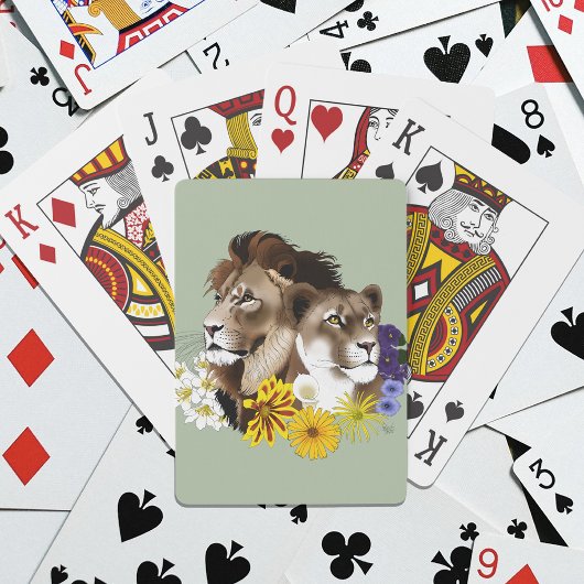 Löwe Löwin Floral Grün  Spielkarten