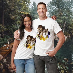 Löwe Löwin Floral Grün T-Shirt