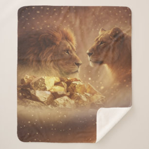 Löwe & Löwin Gold Glow —Sherpa-Decke Sherpadecke