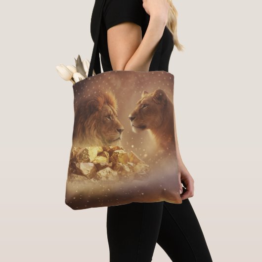 Löwe & Löwin Gold Glow — Tragetasche Tasche (Von Nahem)