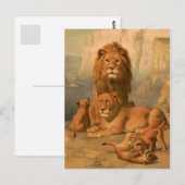 Löwe, Löwin und Junge Postkarte (Vorne/Hinten)