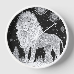 Löwe Mandala unter magischem Sternenhimmel Uhr
