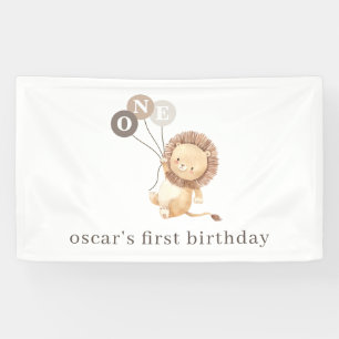 Löwe mit 3 braunen Balloons 1. Geburtstag Banner