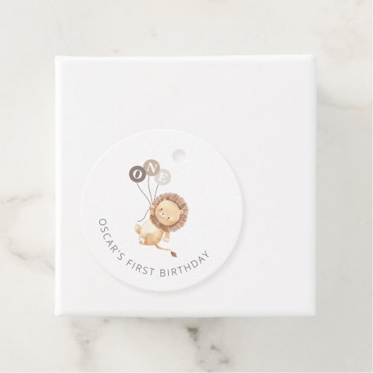 Löwe mit 3 braunen Balloons Geschenkanhänger (Beispiel)