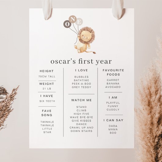 Löwe mit 3 braunen Balloons Milestone Poster