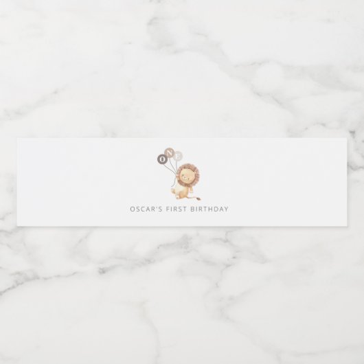 Löwe mit 3 braunen Balloons Wasserflaschenetikett (Einzelnes Label)