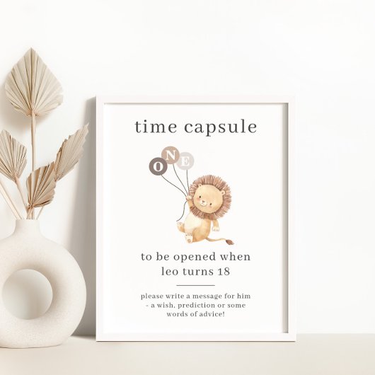 Löwe mit 3 braunen Balloons Zeitkapsel Poster