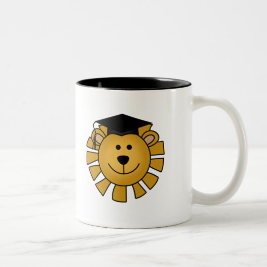 Löwe mit Abschluss-Kappen-T-Shirts und Geschenken Zweifarbige Tasse (Rechts)