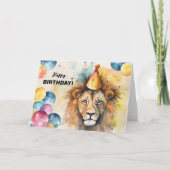 Löwe mit Balloons und Party Hat Animal Birthday Karte (Vorderseite)